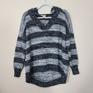 DKNY Striped Drop Shoulder Hoodie Black And Gray Chunky Oversized Knit Sweater M